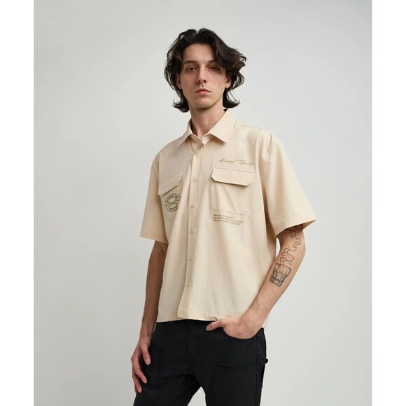 Reason Button Down Shirt Men’s 2X Cream Utility Stretch Skull Short Sleeve - Picture 7 of 8